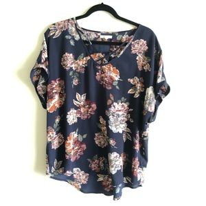 Blue navy floral blouse with cross front detail